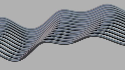 Fototapete - Wavy abstract lines in orange, purple, and blue flow across a gray background, creating a sleek, minimal design with smooth curves and fluid motion.