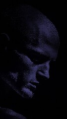 Aufkleber - Dark, minimalistic face with subtle digital lines and a mysterious, futuristic aesthetic, capturing a conceptual portrait in a moody, modern style.