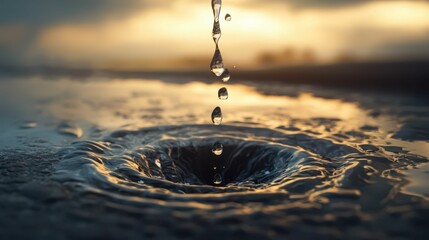 Poster - Close-Up of Water Droplet Creating Ripples on Water Surface