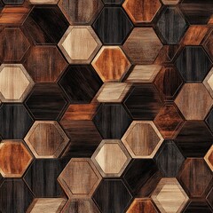 Poster - Geometric Wood Grain Hexagonal and Circular Seamless Pattern Design