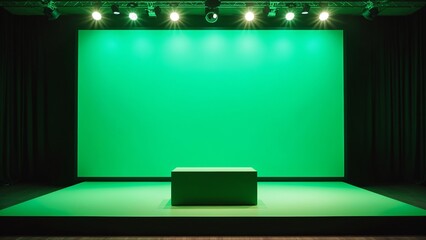 Poster - Emerald green podium for product presentation with spotlighted ambiance