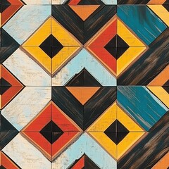 Poster - Geometric Woodcut Diamond Pattern Seamless Layer Design for Textile Wallpaper and Web
