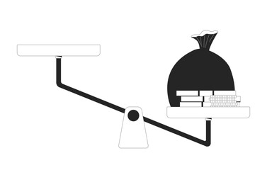 Poster - money bag on tilted balance scale 2d line object. wealth inequality. financial disparity. cash stack