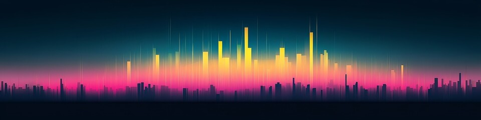 Poster - Vibrant Cityscape, Abstract Visualization of Financial Data with Dynamic Bars and Gradient