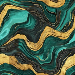 Poster - Metallic Wood Grain Gold Teal Seamless Pattern Design