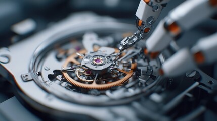 Poster - Close-Up of Robotic Hands Working on Dismantling Old Mechanism