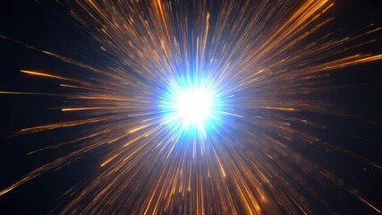 Aufkleber - A bright orange and blue explosion in space. The explosion is surrounded by a lot of orange and blue sparks
