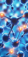 Poster - Luminous Blue Molecular Structure, Connected Nodes with Energy Pathways, Vibrant, Saturated