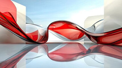 Poster - abstract motion of red and white waves, sleek and professional digital background with a modern feel