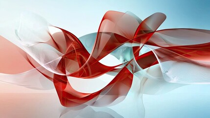 Poster - abstract red and white flowing ribbons, high-tech visual design with a futuristic and sleek appearan