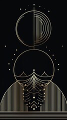 Wall Mural - art deco moon wallpaper chandelier lamp.