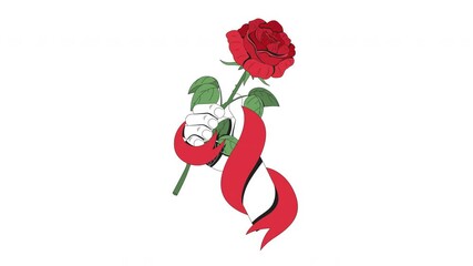 Poster - Symbol of social democracy and labor movement 2D animation. Worker solidarity. Hand holding red rose in ribbon animated composition cartoon flat concept metaphor 4K video isolated on white