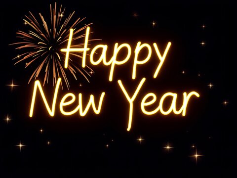 neon sign with the words happy new year