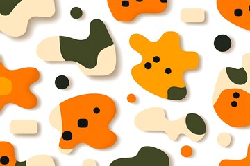Aufkleber - Vibrant Abstract Forms Patterned Background with Orange, Beige, Green and Black Shades