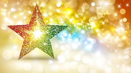 Poster - Vibrant celebratory star with sparkling light effects and iridescent bokeh background