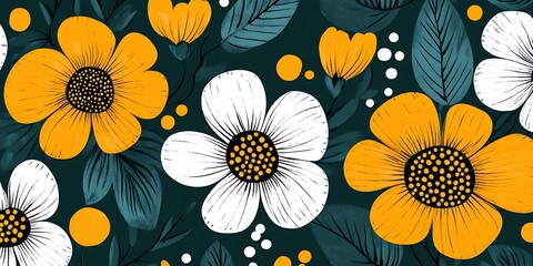 Poster - Vibrant Floral Tapestry with Bold Blossoms and Lush Foliage in Artistic Style