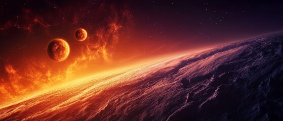 Wall Mural - a space scene with two planets and a star
