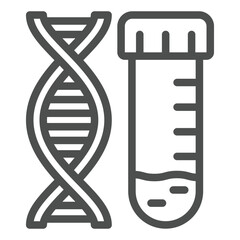 Poster - dna chain with flask line icon, genetic research concept. vector graphics. test tube dna result sign