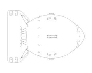 Poster - A rocket is shown in a black and white drawing. The rocket is large and has a pointed nose. The rocket is designed to be used for space exploration and is equipped with advanced technology