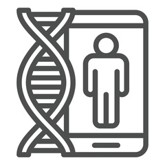 Poster - DNA chain with smartphone user line icon, genetic research concept. Vector graphics. Man DNA test on phone sign on white background, outline style icon for mobile or web design.