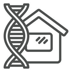 Poster - dna chain with home house line icon, genetic research concept. vector graphics. laboratory building 