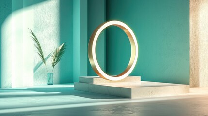 Poster - Glowing white circular highlight in the middle of a soft blue background, smooth gradients blending seamlessly.
