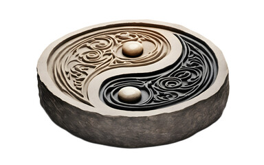 Poster - An ancient Yin-Yang symbol stone carving isolated on a empty plain background
