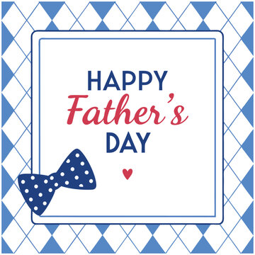 Father's Day Card Featuring Blue Argyle Border and Festive Red Heart Accents