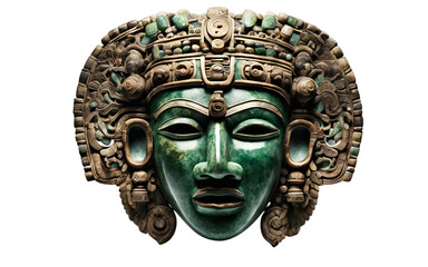 Poster - Mayan ceremonial jade mask with intricate details isolated on a empty plain background