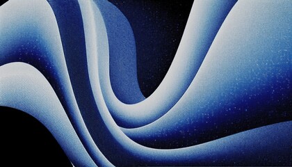 Poster - close-up of blue gradient wavy textile pattern with halftone texture, abstract flowing fabric background for modern design

