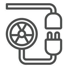 Poster - Electrical wire with radioactivity seal line icon, atomic energy concept. Vector graphics. Electricity socket with fork sign on white background, outline style icon for mobile or web design.
