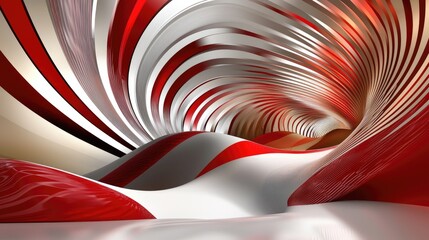 Leinwandbilder - Modern abstract pattern of curving red and white lines, giving a smooth, digital technology-inspired effect.