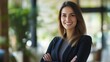 © alex - Smiling businesswoman confident pose modern office AI generated