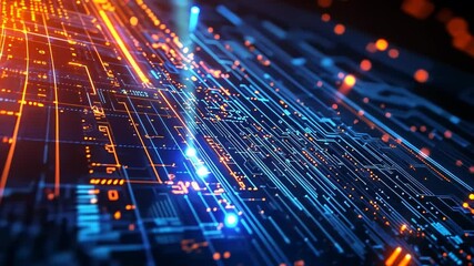Poster - Exploring electronic circuit patterns and glowing lights in a vibrant digital landscape