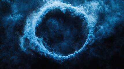 Poster - Blue powder forms a perfect circular ring, set against a deep, dark backdrop, capturing an abstract and striking minimalist composition.