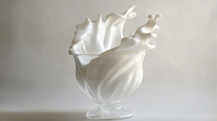 Poster - Milk splashes elegantly into a glass, creating a creamy texture as it forms a perfect swirl against a clean backdrop.c