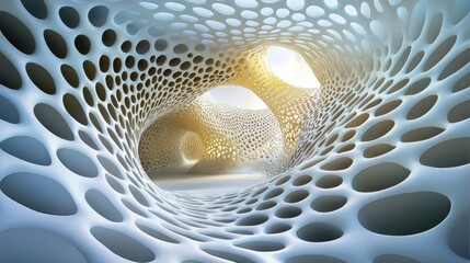 Poster - White honeycomb structure with a futuristic 3D effect, soft shadowing, and a modern aesthetic, perfect for clean designs.