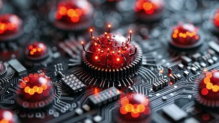 Poster - Exploring advanced security threats presented by malware on a circuit board with intricate design