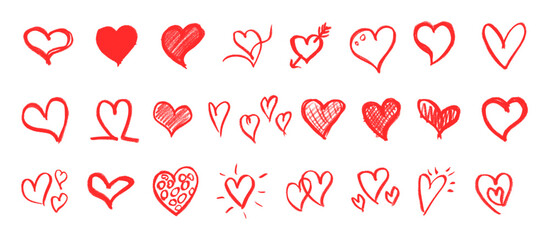 Wall Mural - heart crayon chalk drawing vector large set