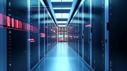 Poster - Exploring a high-tech data center filled with servers and advanced technology