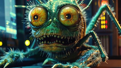 Poster - Digital creature highlighting cybersecurity threats in modern systems
