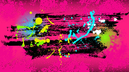 Poster - The brightly colored grunge background provides a striking contrast with a lively punk style.
