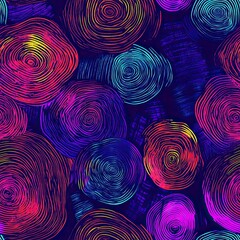 Poster - Vibrant Woodcut Glowing Neon Seamless Pattern Design for Fashion Interior and Web