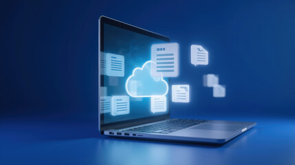 Poster - Cloud computing technology on laptop with data transfer icons