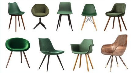 Poster - a collage of modern green chairs with blank text spaces in black, white, and gold fonts on each seat