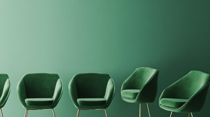 Poster - A modern graphic design poster for an online furniture shop, displaying a variety of green chairs with blank text areas in stylish font colors