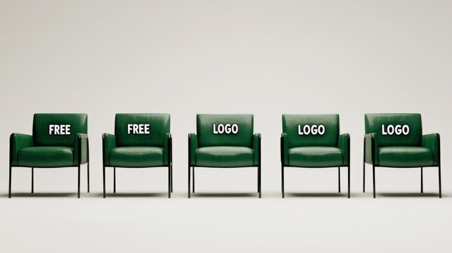 A simple yet eye-catching advertisement with a collection of trendy green chairs, labeled with 