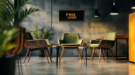 Poster - A sleek online store promo poster displaying a collage of elegant green chairs with wooden and metal legs, branded with 