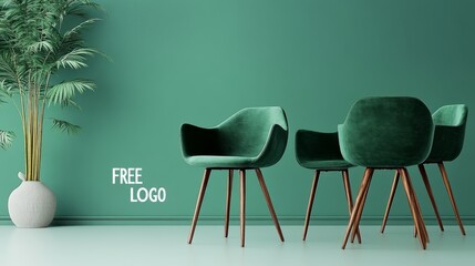 Poster - A sleek online store promo poster displaying a collage of elegant green chairs with wooden and metal legs, branded with 