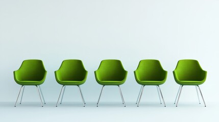 Leinwandbilder - A visually appealing stock photo featuring green chairs with different base styles, each labeled with an empty text area for customizable branding, on a plain white background.